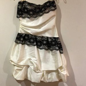 White and black lace mini dress